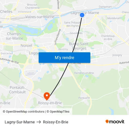 Lagny-Sur-Marne to Roissy-En-Brie map