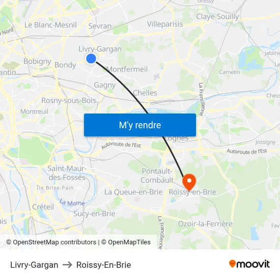 Livry-Gargan to Roissy-En-Brie map