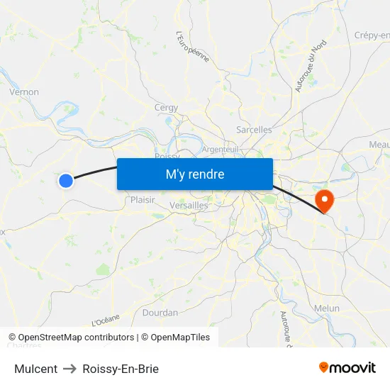 Mulcent to Roissy-En-Brie map