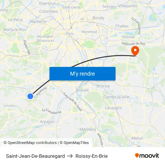 Saint-Jean-De-Beauregard to Roissy-En-Brie map