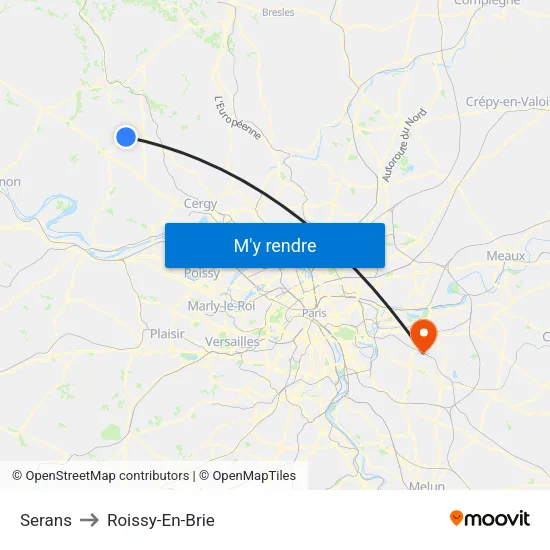 Serans to Roissy-En-Brie map