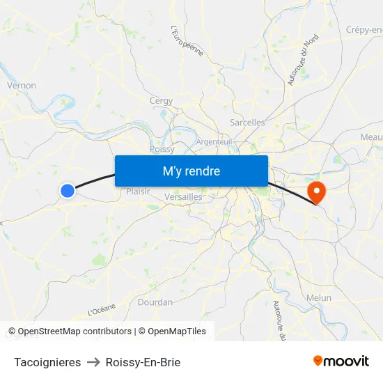 Tacoignieres to Roissy-En-Brie map