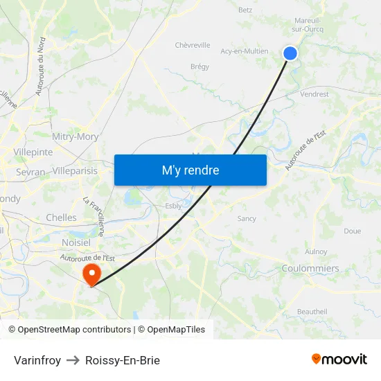 Varinfroy to Roissy-En-Brie map