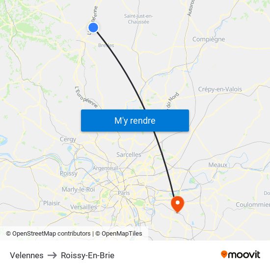 Velennes to Roissy-En-Brie map