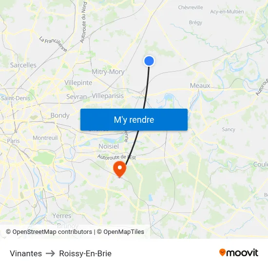 Vinantes to Roissy-En-Brie map