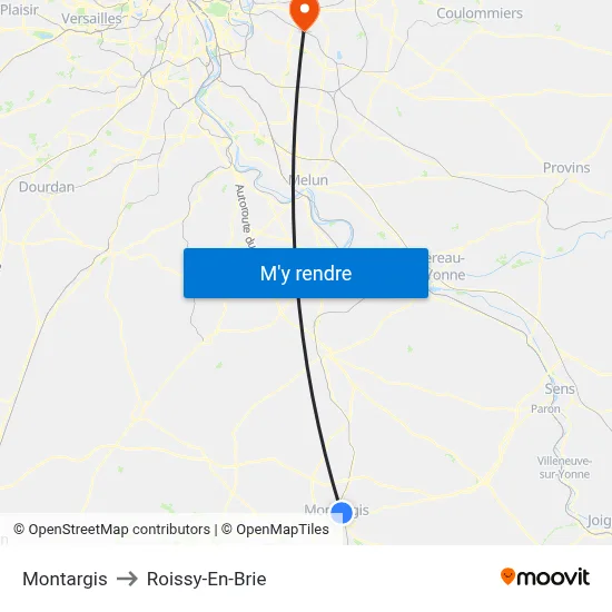 Montargis to Roissy-En-Brie map