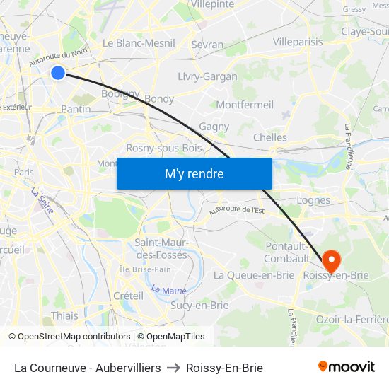 La Courneuve - Aubervilliers to Roissy-En-Brie map