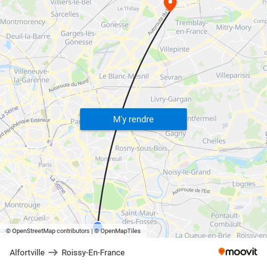 Alfortville to Roissy-En-France map