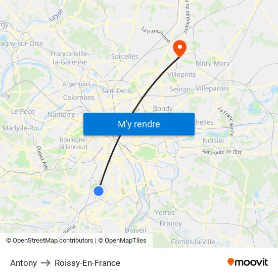 Antony to Roissy-En-France map