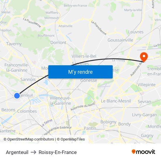 Argenteuil to Roissy-En-France map