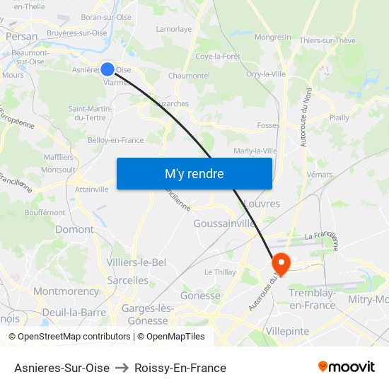 Asnieres-Sur-Oise to Roissy-En-France map