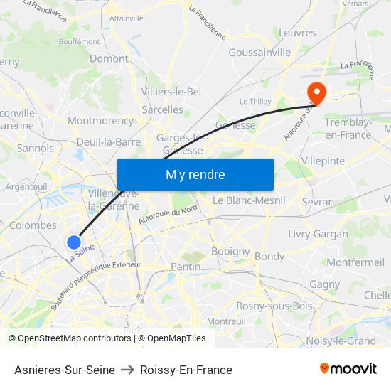 Asnieres-Sur-Seine to Roissy-En-France map