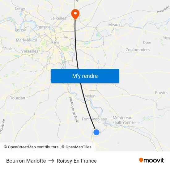 Bourron-Marlotte to Roissy-En-France map