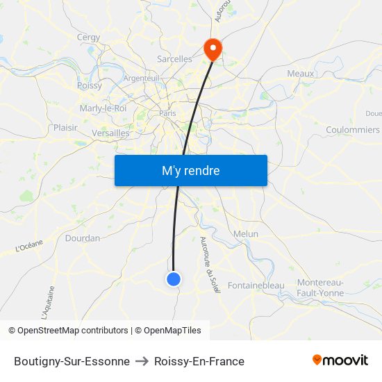 Boutigny-Sur-Essonne to Roissy-En-France map