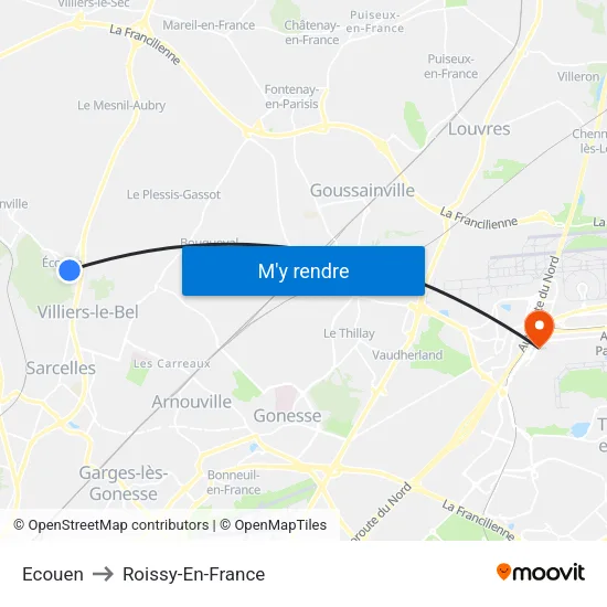 Ecouen to Roissy-En-France map
