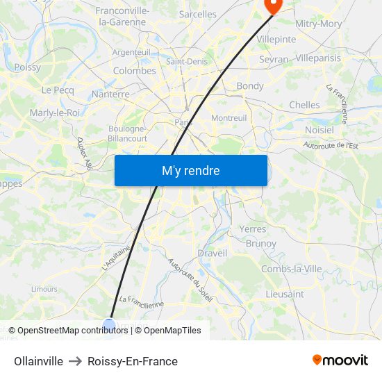 Ollainville to Roissy-En-France map