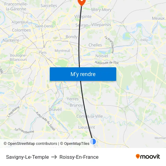 Savigny-Le-Temple to Roissy-En-France map