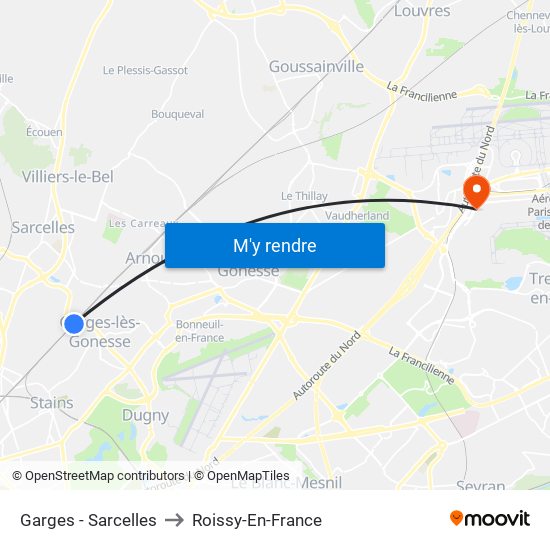 Garges - Sarcelles to Roissy-En-France map