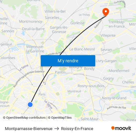 Montparnasse-Bienvenue to Roissy-En-France map