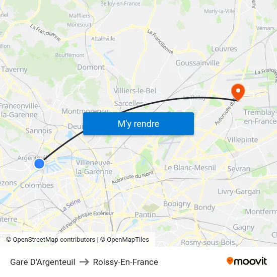 Gare D'Argenteuil to Roissy-En-France map