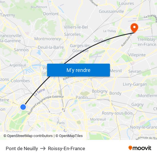 Pont de Neuilly to Roissy-En-France map