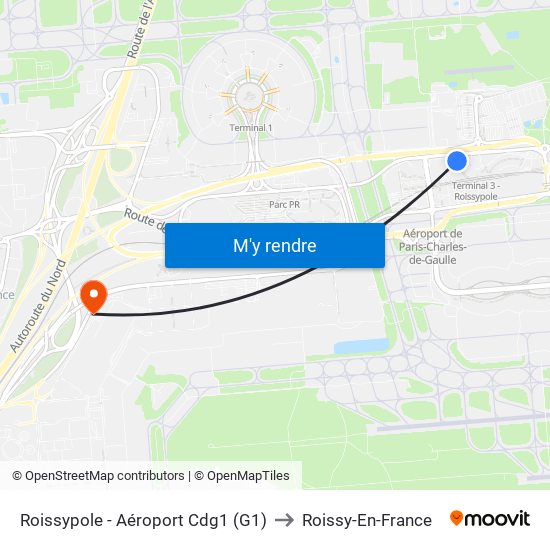 Roissypole - Aéroport Cdg1 (G1) to Roissy-En-France map