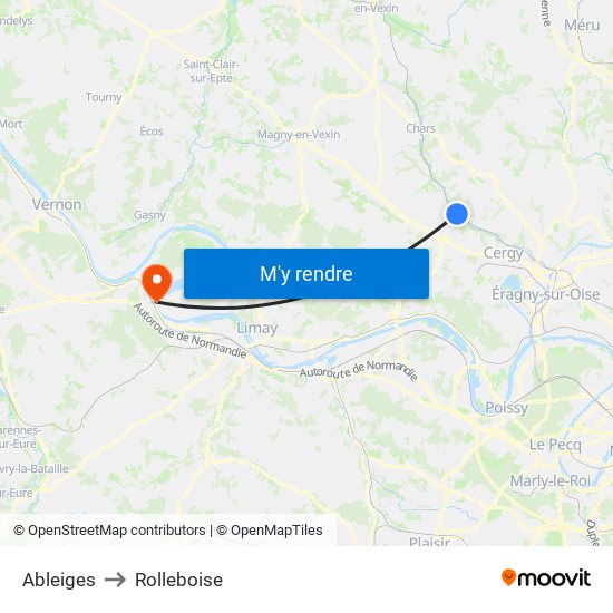 Ableiges to Rolleboise map