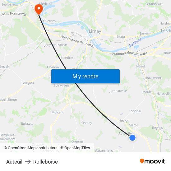 Auteuil to Rolleboise map