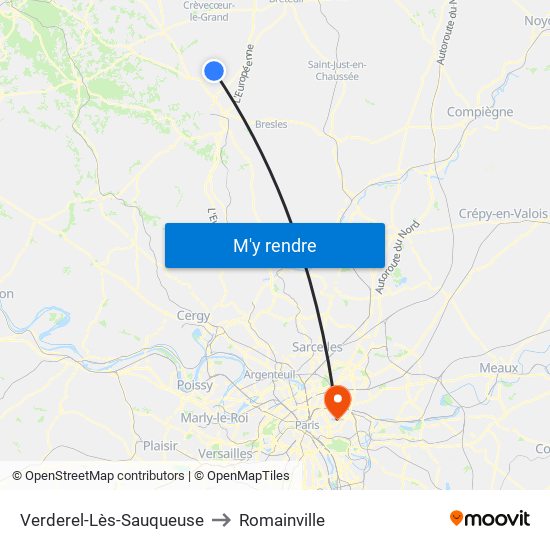 Verderel-Lès-Sauqueuse to Romainville map