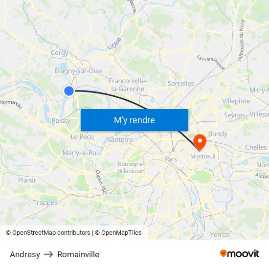 Andresy to Romainville map
