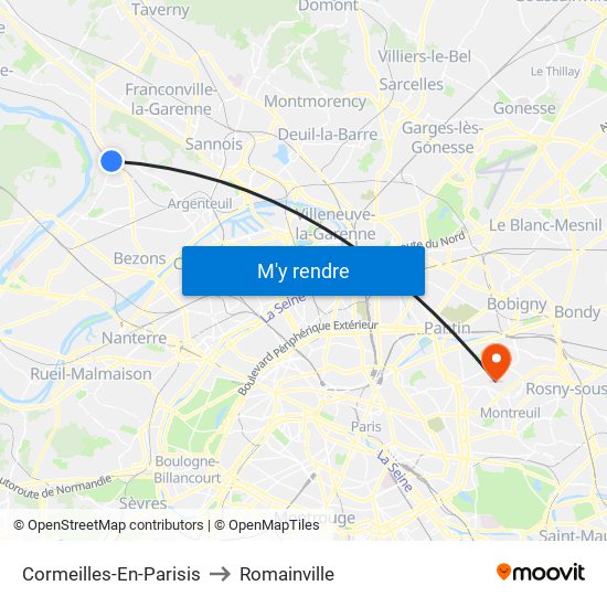 Cormeilles-En-Parisis to Romainville map