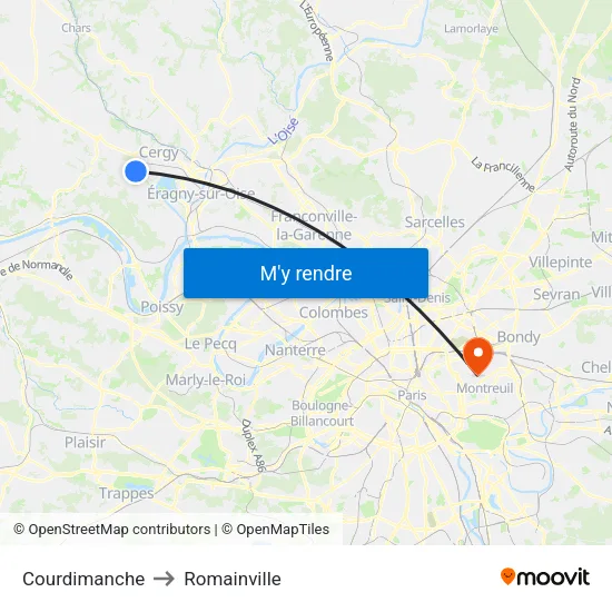 Courdimanche to Romainville map