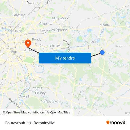 Coutevroult to Romainville map