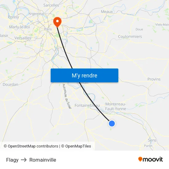 Flagy to Romainville map