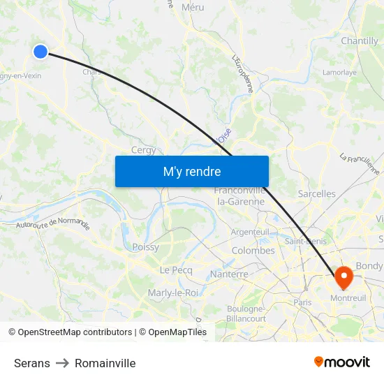 Serans to Romainville map