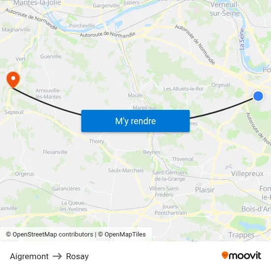 Aigremont to Rosay map