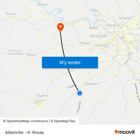 Allainville to Rosay map