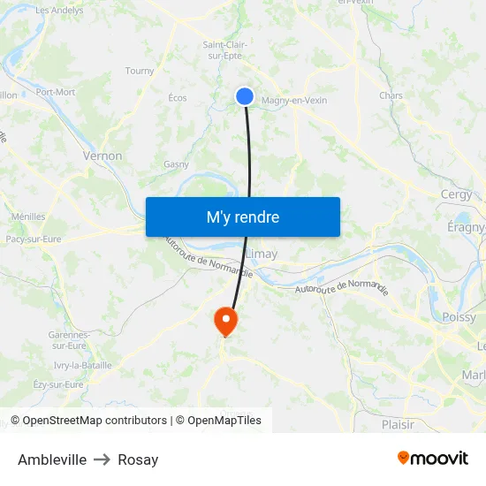 Ambleville to Rosay map
