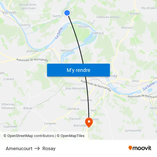Amenucourt to Rosay map