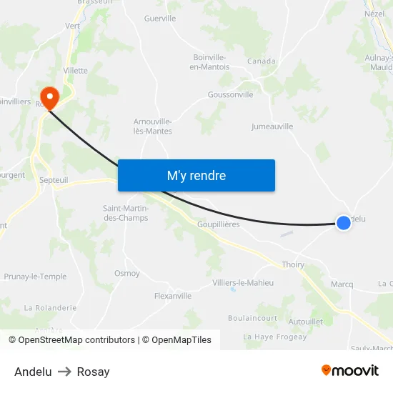 Andelu to Rosay map
