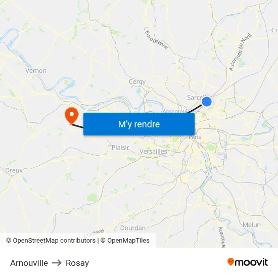 Arnouville to Rosay map