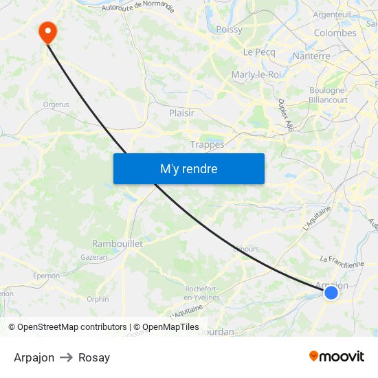 Arpajon to Rosay map