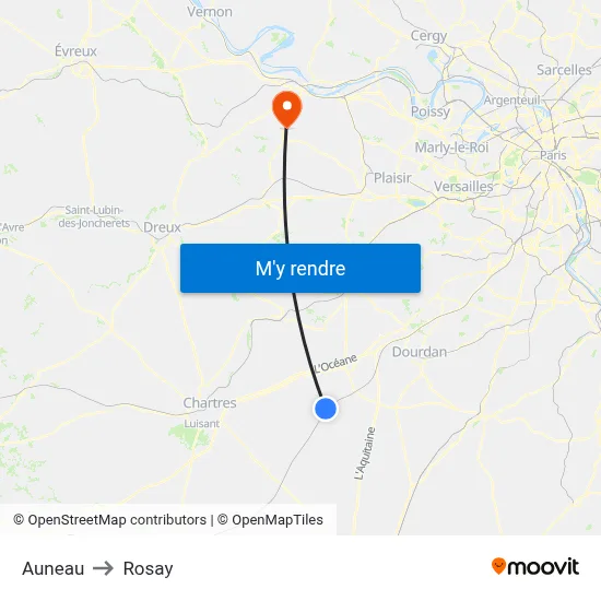 Auneau to Rosay map