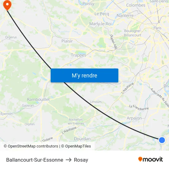 Ballancourt-Sur-Essonne to Rosay map