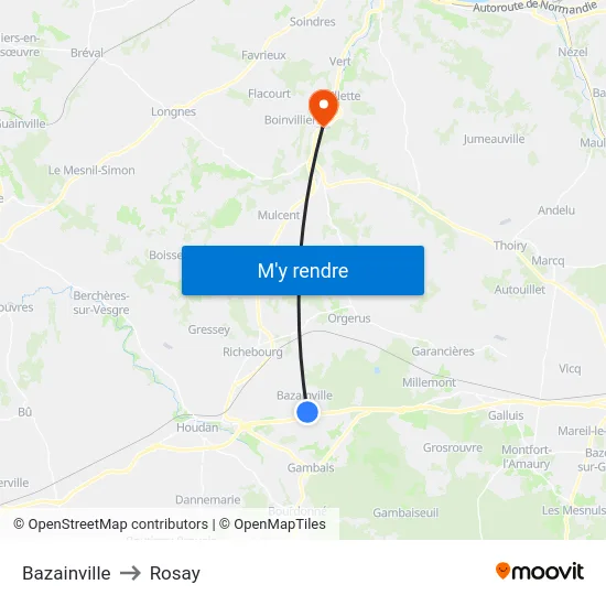 Bazainville to Rosay map