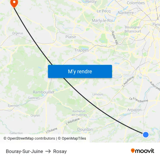 Bouray-Sur-Juine to Rosay map