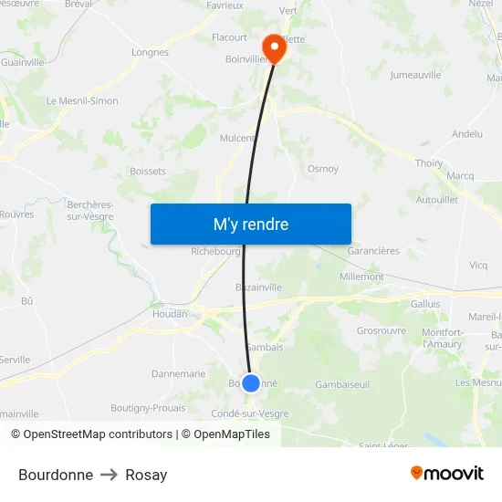 Bourdonne to Rosay map