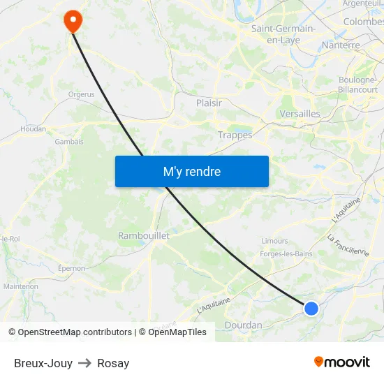 Breux-Jouy to Rosay map
