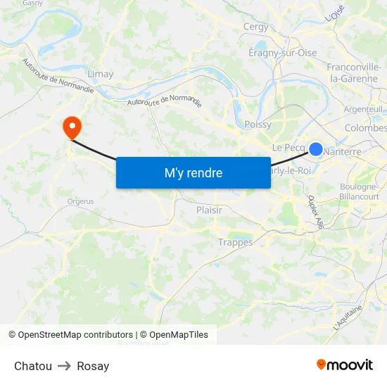 Chatou to Rosay map