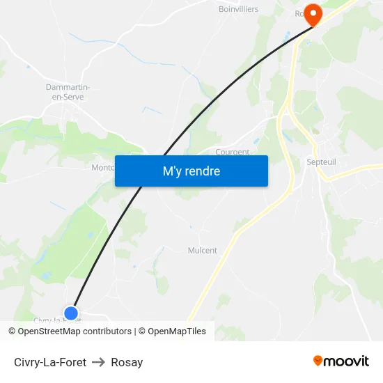 Civry-La-Foret to Rosay map